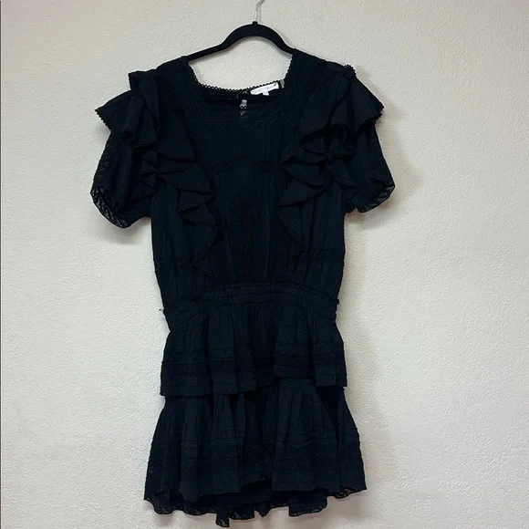 LoveShackFancy NWOT Natasha Black Ruffle Mini Dress size XL - Picture 3 of 8
